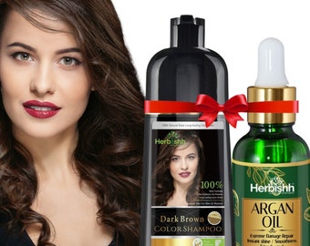 Buy 1pc Herbishh (Dark Brown) Hair Color Shampoo for Gray Hair Get 1pc Herbishh Argan Hair oil Free Active