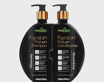 Herbishh Keratin Shampoo & Conditioner Set | Anti-Frizz Hydrating Hair Care (15oz Each)