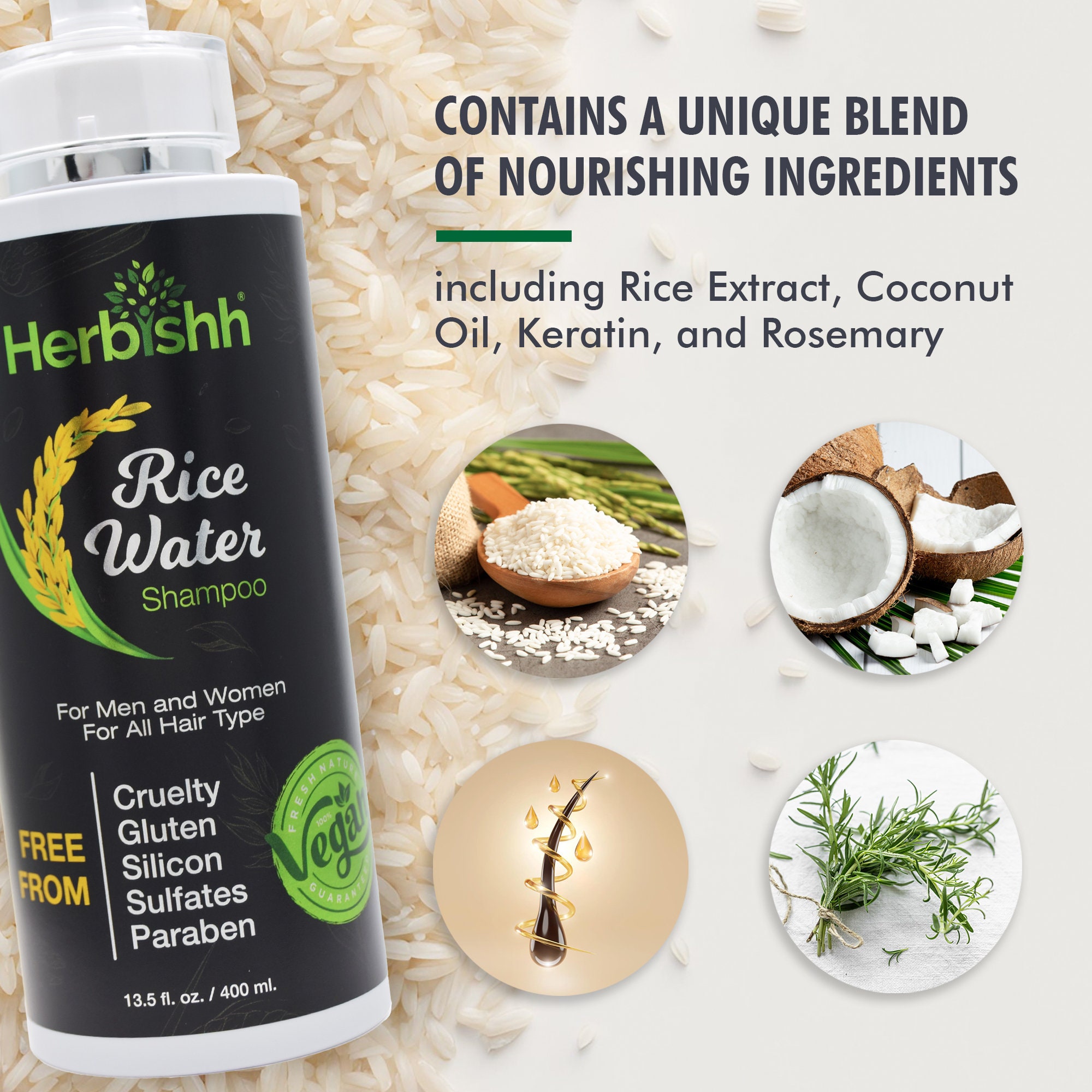 400 ML Vegan Rice Water Shampoo for Men and Women Herbishh - Etsy