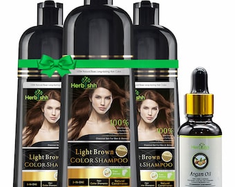 Herbishh Light Brown Hair Color Shampoo Set with Argan Oil (500ml)