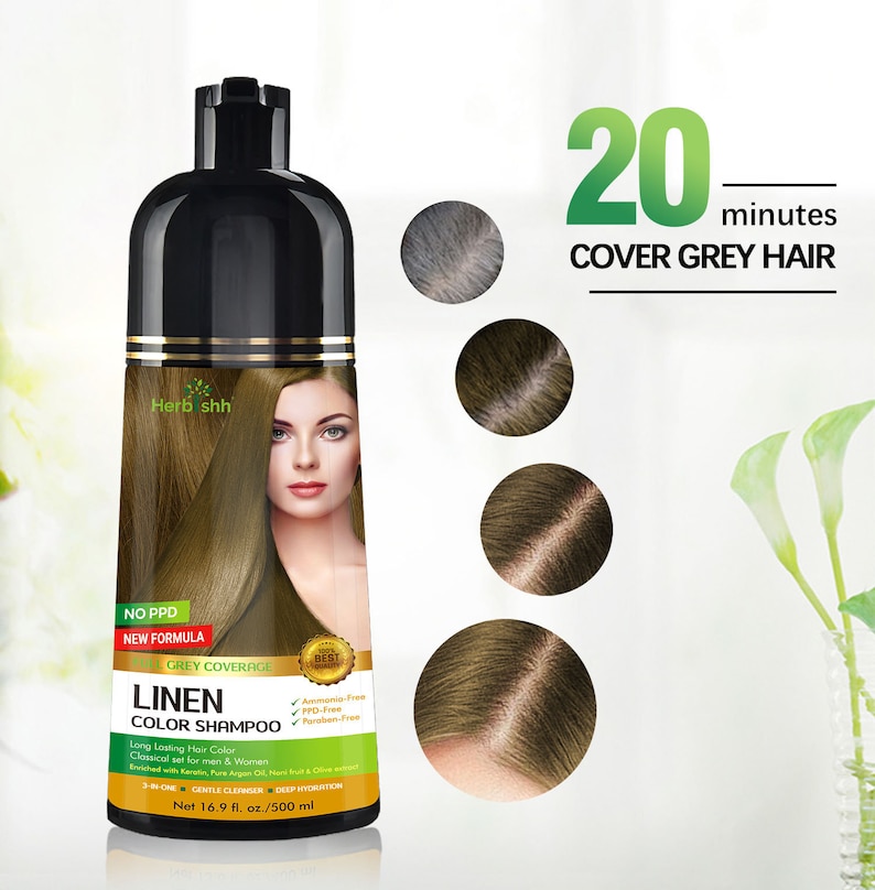 Shampooing de couleur de cheveux pour cheveux grisShampoing de teinture capillaire naturelleColore les cheveux en quelques minutesDure jusqu'à 3-4 semaines500 MLColoration de cheveux 3 en 1 LIN image 3