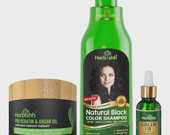 Herbishh Hair Color Shampoo 3in1 + Argan Mask + Ginger Oil Gray Coverage