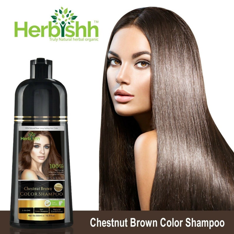 2pcs Herbishh hair Color Shampoo Natural Hair Dye for Gray Hair 1PC Argan Hair Oil GIFT CHESTNUT BROWN image 3