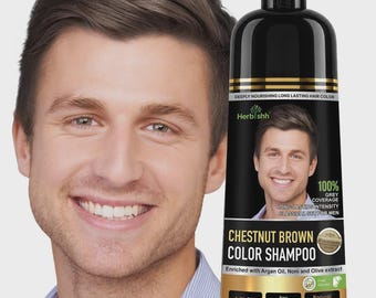 Herbishh Men's Hair Color Shampoo Chestnut Brown 200ml Gray Coverage 3 in 1