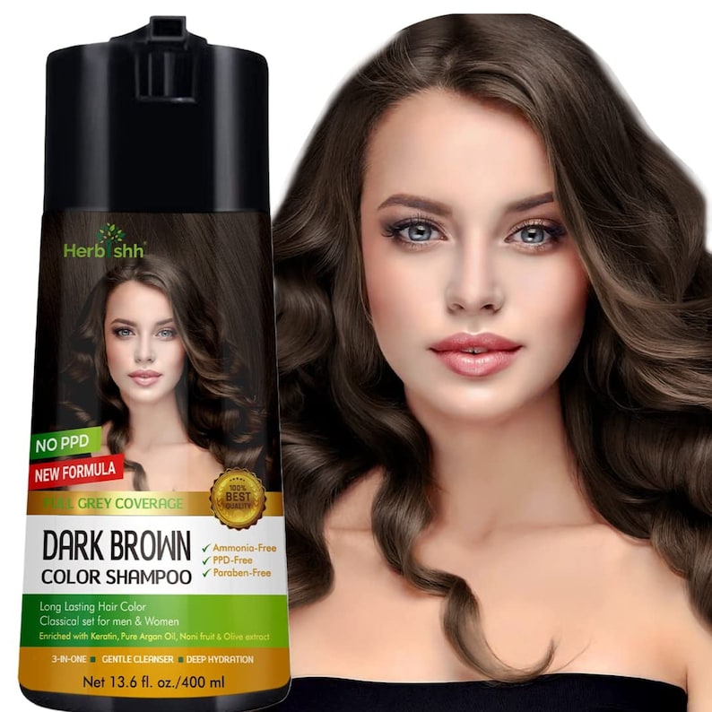 Dark Brown Enriched Color Shampoo hair dye shampoo PPD Free Hair Dye Formula 400ml image 5