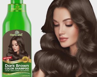 Champú colorante para cabello Herbishh, color canoso – Tinte mágico, sin amoníaco, 500 ml, castaño oscuro