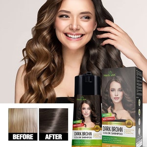 Dark Brown Enriched Color Shampoo hair dye shampoo PPD Free Hair Dye Formula 400ml image 4