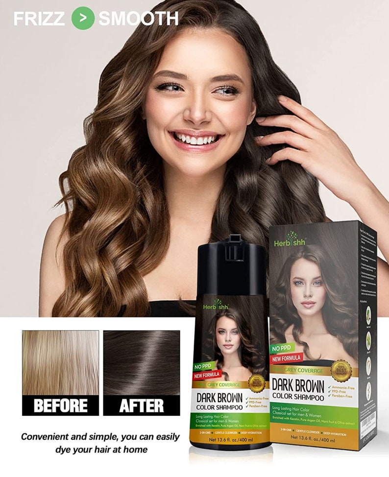 Dark Brown Enriched Color Shampoo hair dye shampoo PPD Free Hair Dye Formula 400ml image 4