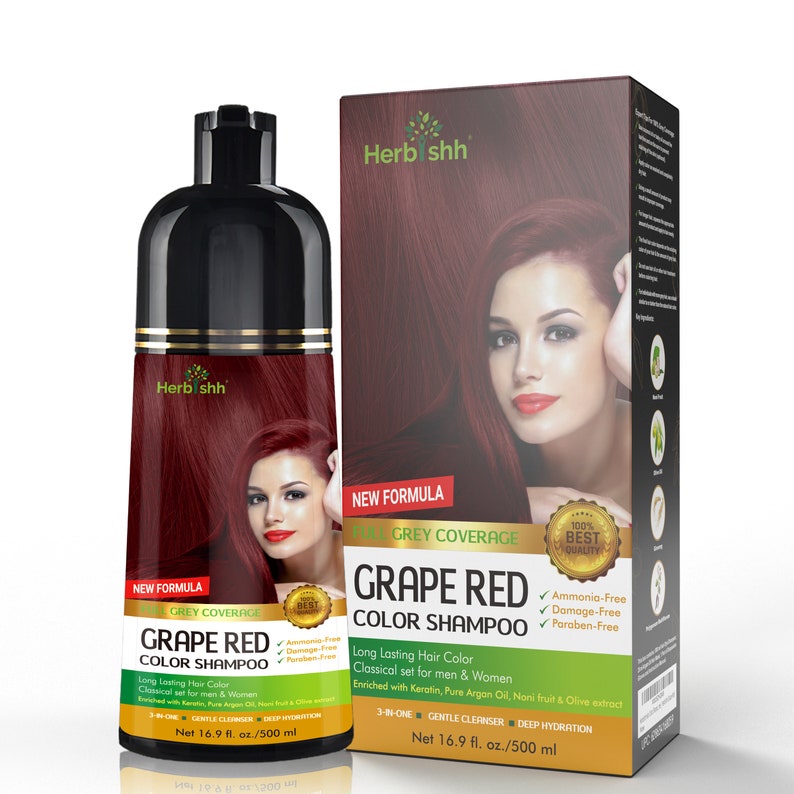 Haarfarben-Shampoo für graues Haar Natürliches Haarfärbe-Shampoo färbt das Haar in Minuten hält bis zu 3-4 Wochen 500 ML 3-in-1 Haarfarbe TRAUBENROT Bild 1