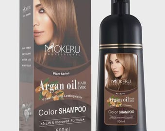 MOKERU Argan Oil Hair Color Shampoo 500ml Grey Coverage Permanent Dye