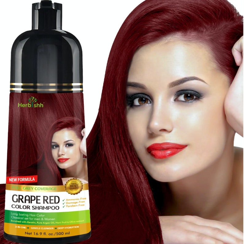 Hair Color Shampoo for Gray HairNatural Hair Dye ShampooColors Hair in MinutesLasts UpTo 3-4 Weeks500 ML3-In-1 Hair Color GRAPE RED image 7