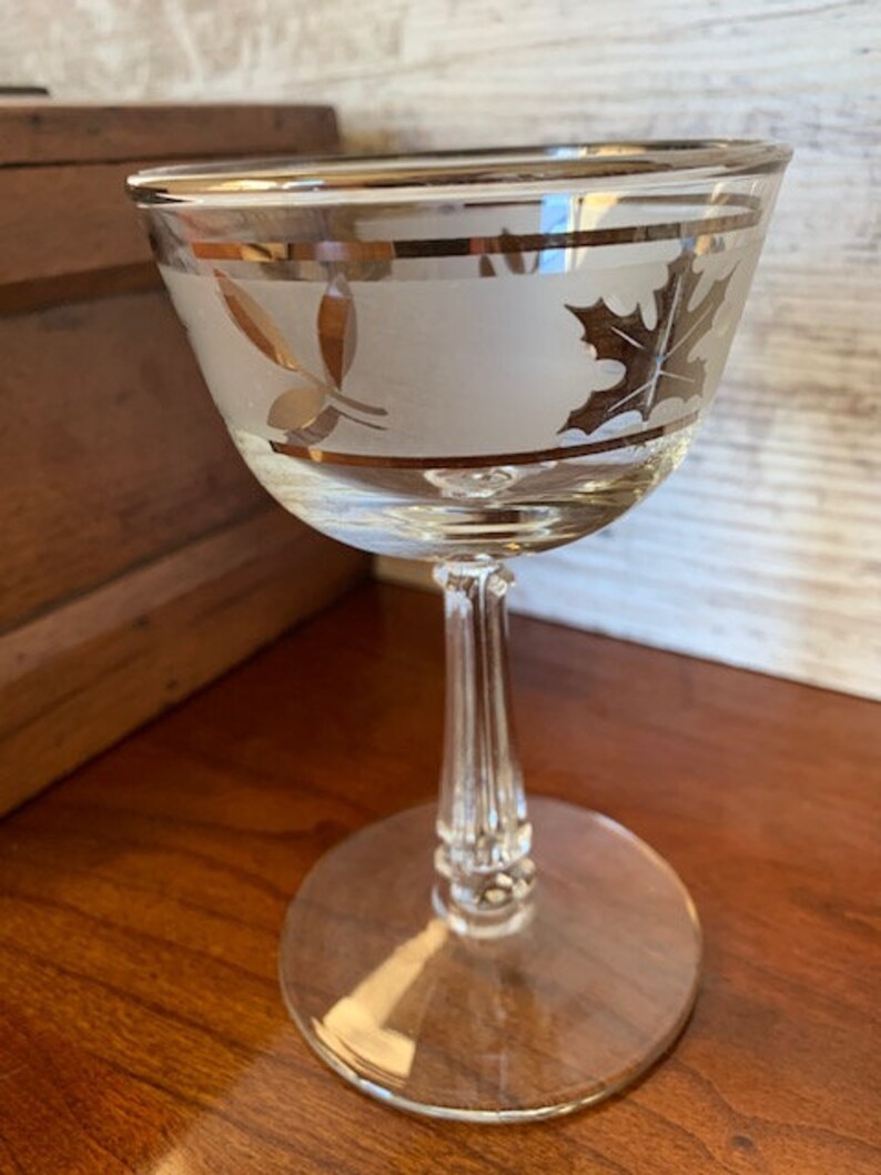 Mid Century Barware Vintage Set of 6 Libbey Silver Leaf frosted small wineapperatif glassesgoblets