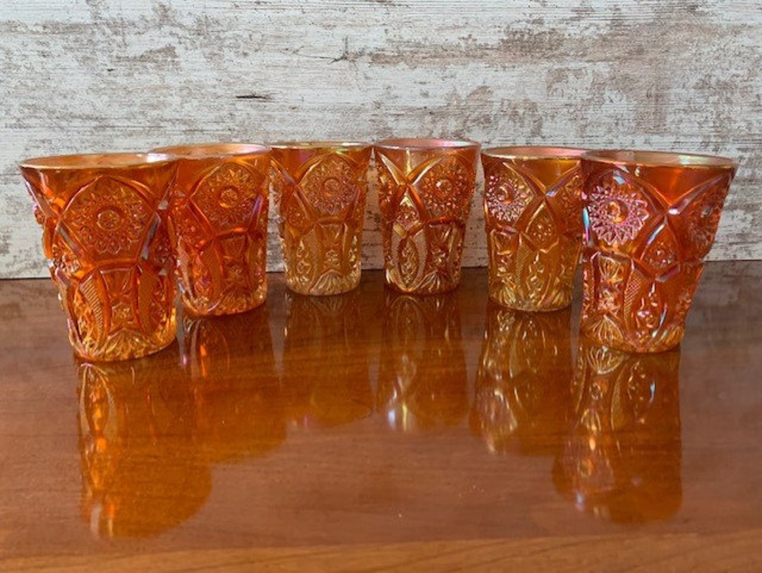 Vintage Set of 6 Imperial Crab Claw Pumpkin Marigold Carnival Glass ...
