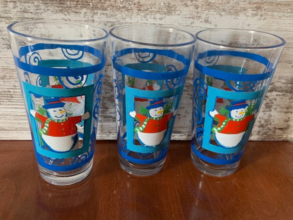 Vintage Set of 3 KIP Snowman Holiday Drinking Glasses/tumblers | Etsy