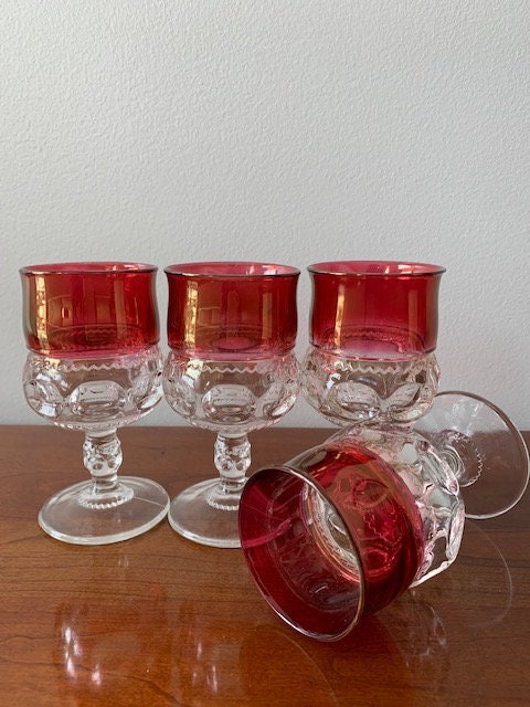 Chrome Rimmed Crystal Red Wine Glasses, Set of 4 - Ruby Lane