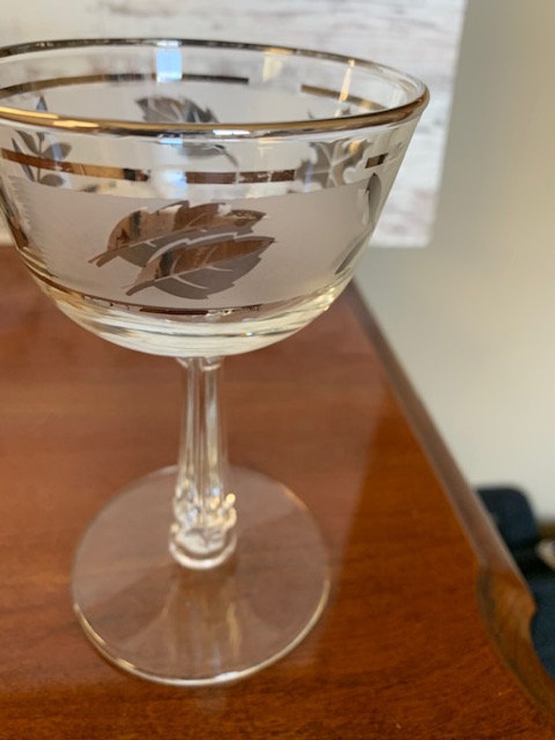 Mid Century Barware Vintage Set of 6 Libbey Silver Leaf frosted small wineapperatif glassesgoblets