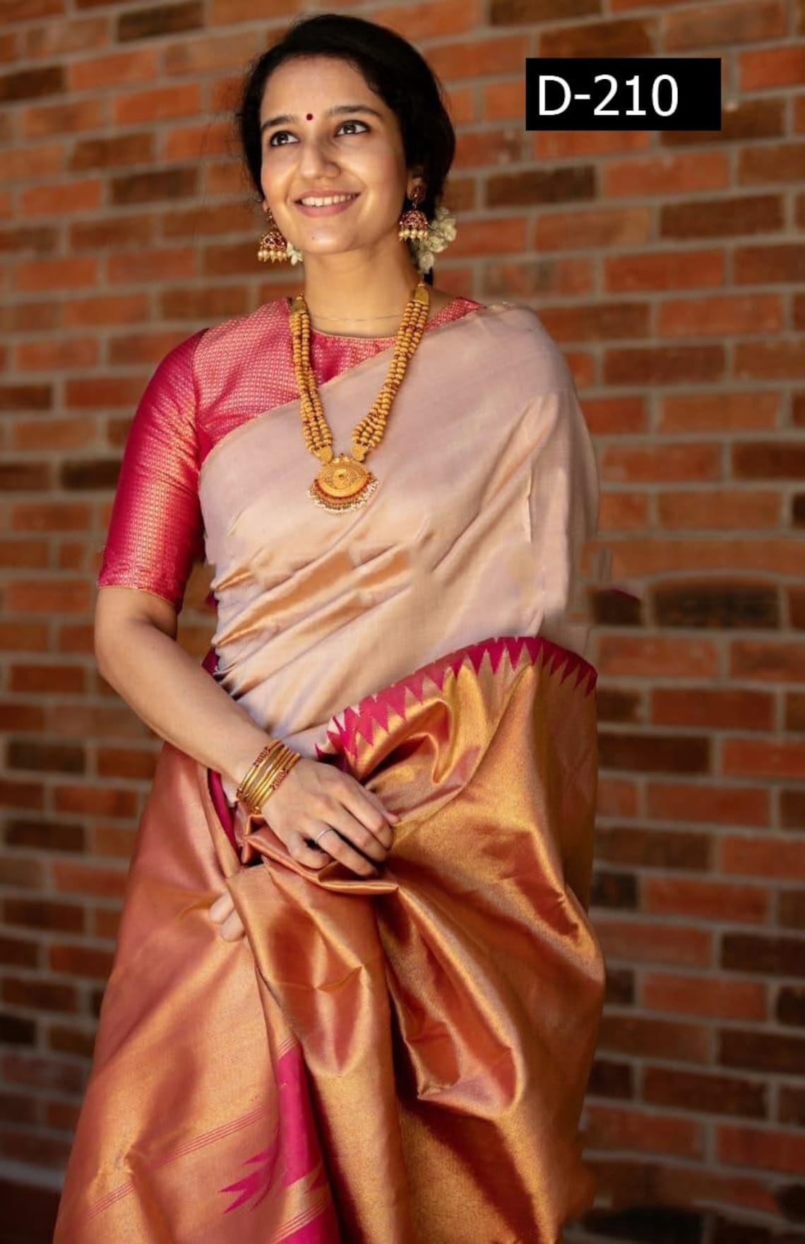 Peach color Silk Saree with Golden Zari Jacquard Border Indian Etsy
