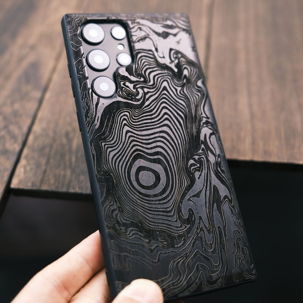Funda para iPhone con diseño de remolino de madera: sello de árbol grabado a láser, personalizable
