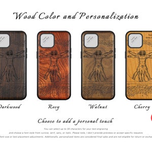 Leonardo da Vinci's Vitruvian Man Art, Wood Case for iPhone, Samsung Galaxy and Google Pixel Phones, Personalizable image 2