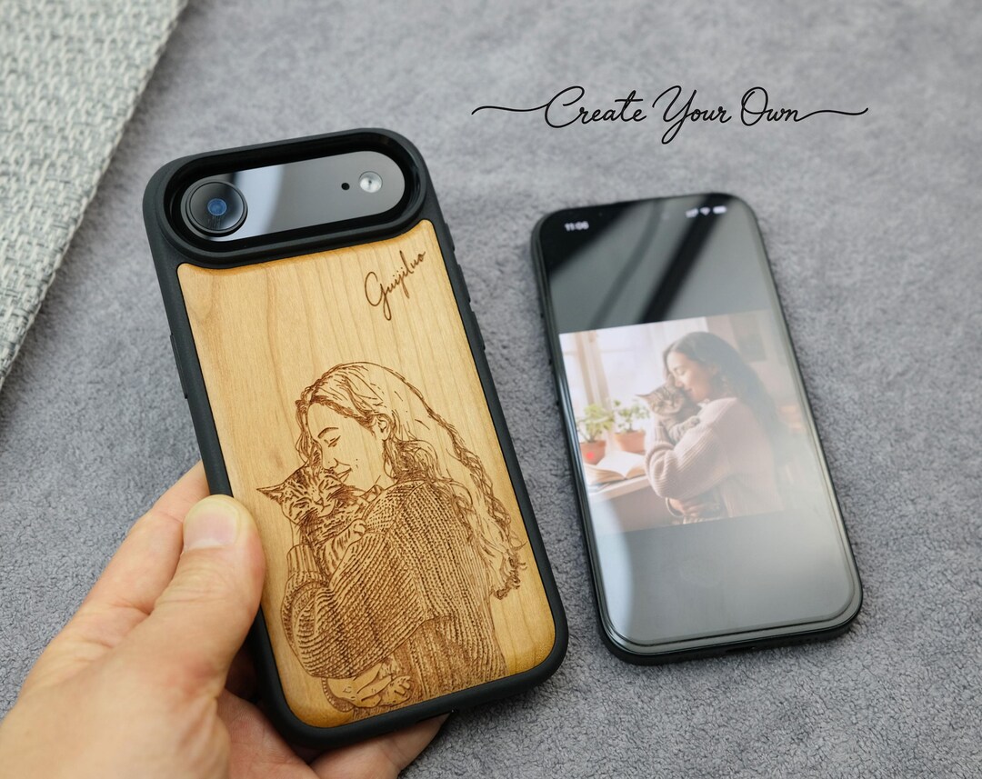 Custom Photo Engraved Phone Case Personalized Wooden Cover