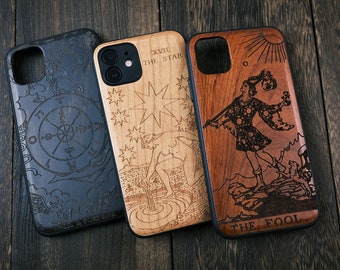 Tarot Card Engraved Wood Phone Case - Personalizable