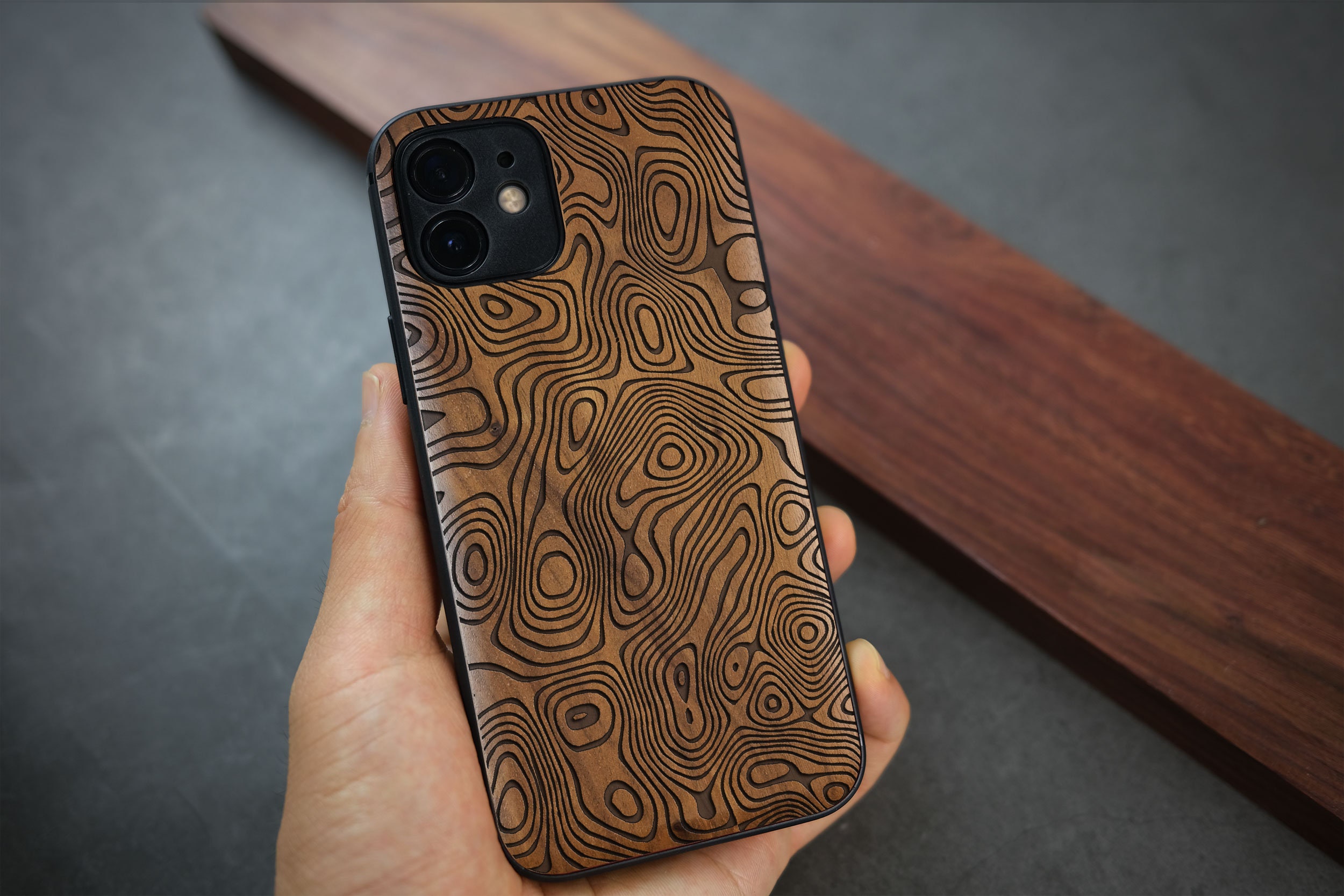Damascus Steel Style Engraved Wood Case for Iphone 12 Pro Etsy