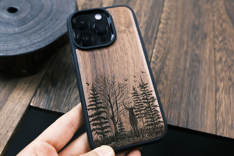 Elk and Woods, coque en bois pour téléphones iPhone, Samsung Galaxy et Google Pixel, personnalisable image 6