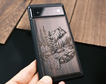 Mountains & waterfalls,, Wood Case for iPhone, Samsung Galaxy and Google Pixel Phones, Personalizable