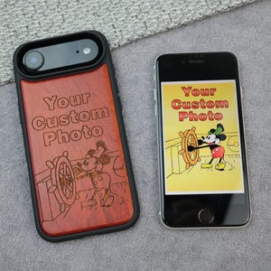 Classic Steamboat Captain Engraved Phone Case | Vintage Cartoon Art Wood Cover | Iconic Animation Gift