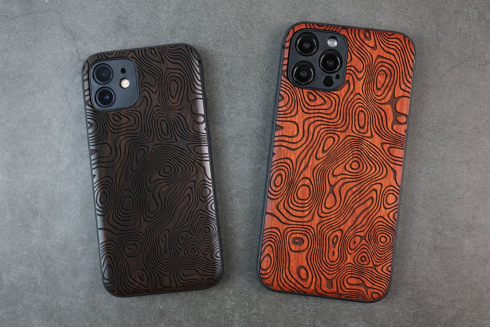 Damascus Steel Style Engraved Wood Case for Iphone 12 Pro Etsy