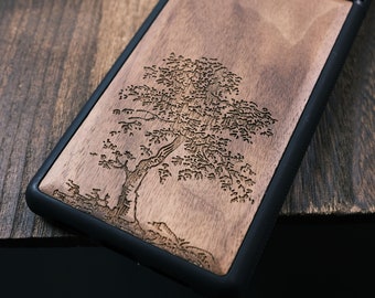 Árbol de hoja caduca, funda de madera para teléfonos iPhone, Samsung Galaxy y Google Pixel, personalizable