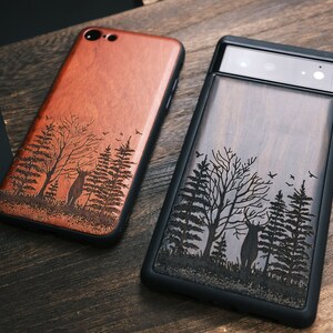 Elk and Woods, coque en bois pour téléphones iPhone, Samsung Galaxy et Google Pixel, personnalisable image 5