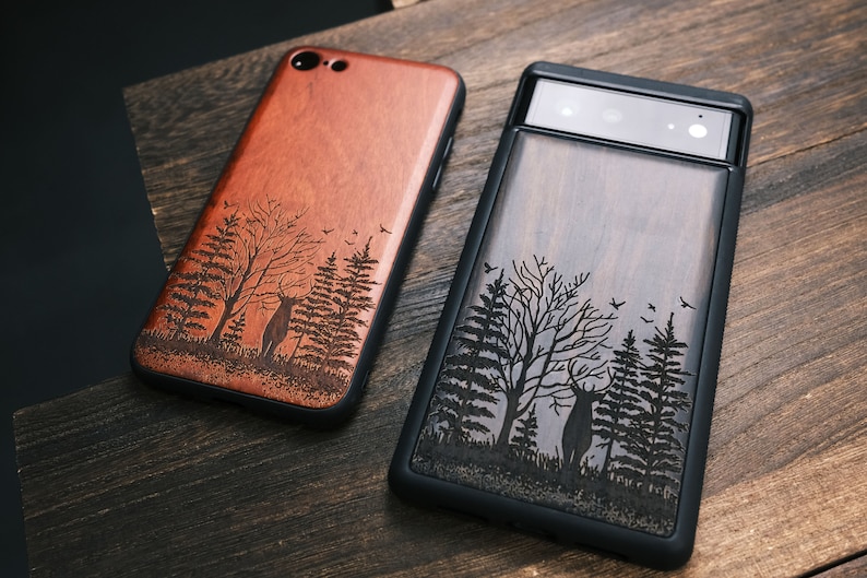 Elk and Woods, coque en bois pour téléphones iPhone, Samsung Galaxy et Google Pixel, personnalisable image 5