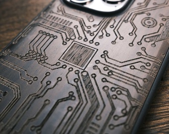 Laser Engraved Circuit Board Wood Phone Case - Personalizable