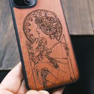 Alphonse Mucha, La Plume (1899), Wood Case for iPhone, Samsung Galaxy and Google Pixel Phones, Personalizable