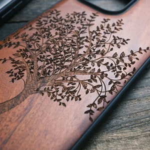 Arbre de vie, coque en bois pour téléphones iPhone, Samsung Galaxy et Google Pixel, personnalisable
