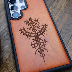 Viking Symbols: Vegvísir Art, Wood Case for iPhone, Samsung Galaxy and Google Pixel Phones, Personalizable