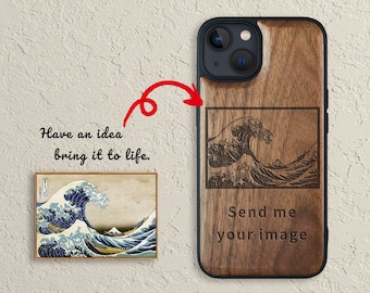 Étuis en bois personnalisés / iPhone / Galaxy / Google Pixel / Image personnalisée Photo Pet Quote Tattoo Planchette Logo badge Ouija Board Comic Art Gifts