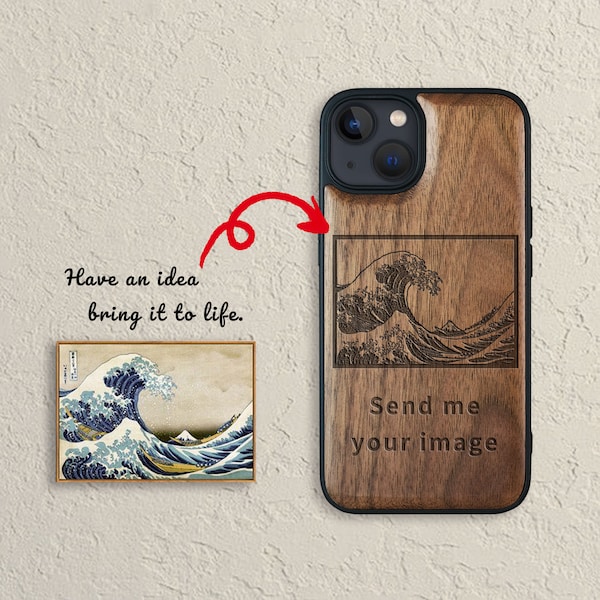 Étuis en bois personnalisés / iPhone / Galaxy / Google Pixel / Image personnalisée Photo Pet Quote Tattoo Planchette Logo badge Ouija Board Comic Art Gifts