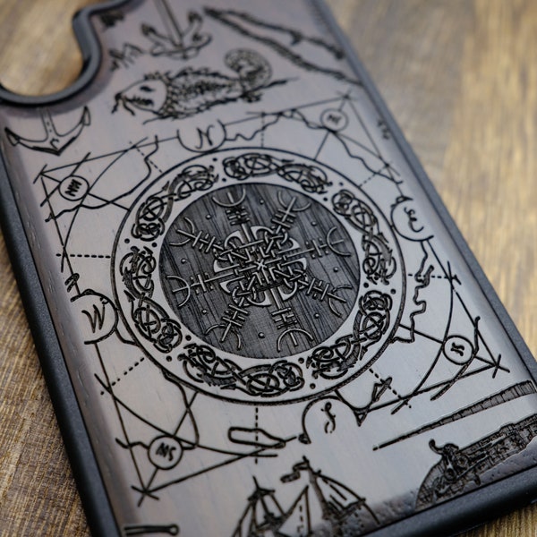 Viking Shield Amidst Maritime Treasures, Wood Case for iPhone, Samsung Galaxy and Google Pixel Phones, Personalizable