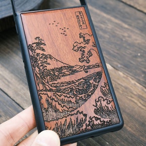 Trente-six vues du mont Fuji (Hiroshige), coque en bois pour téléphones iPhone, Samsung Galaxy et Google Pixel, personnalisable