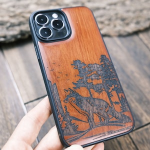Fox and Forest Art, Wood Case for iPhone, Samsung Galaxy and Google Pixel Phones, Personalizable