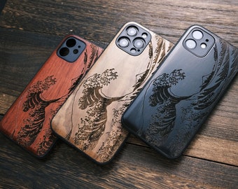 La grande vague au large de Kanagawa, coque en bois pour iPhone, Samsung et Google Pixel, personnalisable