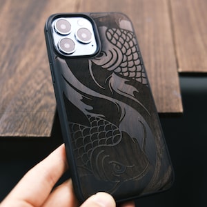 Yin Yang der Koi Art, Holzhülle für iPhone, Samsung Galaxy und Google Pixel, Personalisierbar
