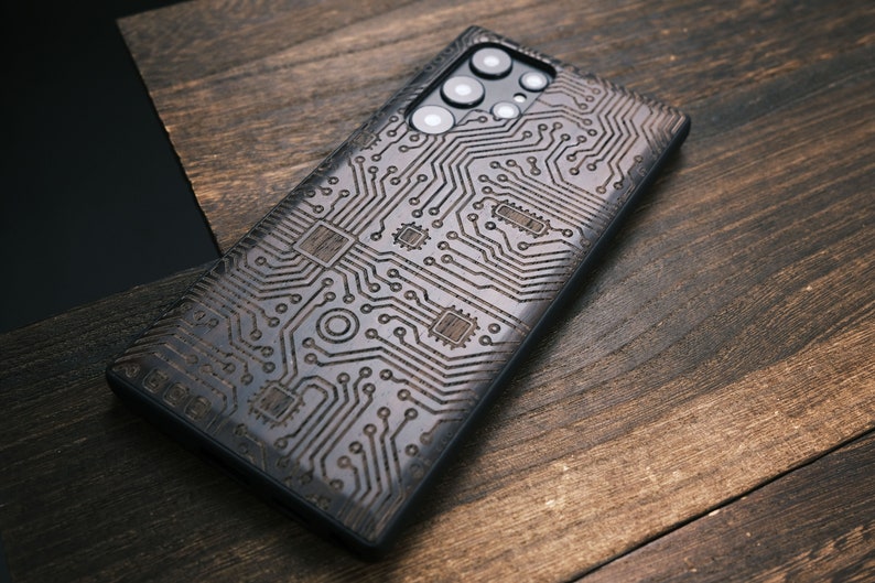 Circuit Board CPU Linework # Wooden Phone Cases # For Samsung Galaxy,Apple iPhone & Google Pixel Cellphones # Custom / Personalizable 