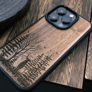 Elk and Woods, coque en bois pour téléphones iPhone, Samsung Galaxy et Google Pixel, personnalisable image 4