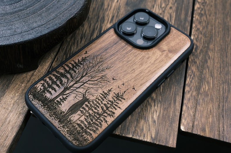 Elk and Woods, coque en bois pour téléphones iPhone, Samsung Galaxy et Google Pixel, personnalisable image 4