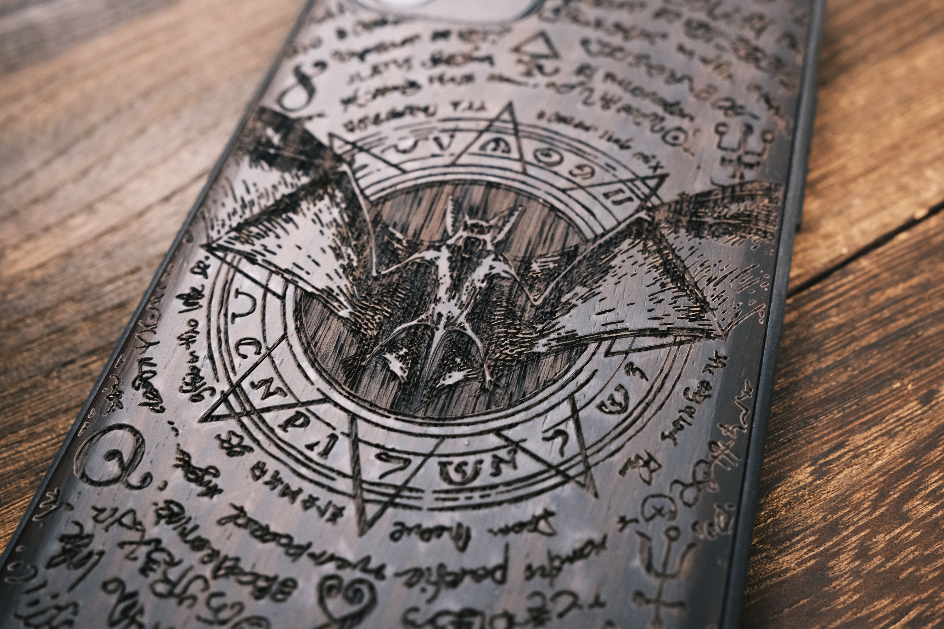 Darkness Witchcraft Raven, Bat, Wood Case for iPhone, Samsung Galaxy and Google Pixel Phones, Personalizable