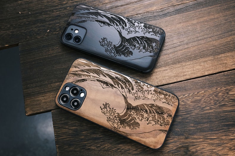 La Grande Vague au large de Kanagawa, Étui en bois pour iPhone, Samsung et Google Pixel, Personnalisable image 4