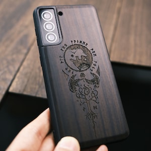 The Sun and Moon Vegvisir, Wood Case for iPhone, Samsung Galaxy and Google Pixel Phones, Personalizable